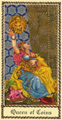 The Medieval Scapini Tarot. Аркан Королева Денариев.